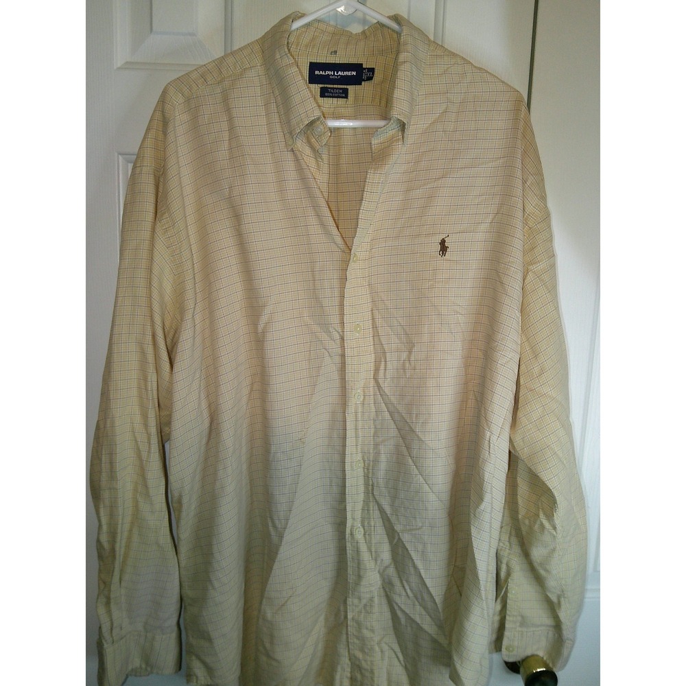 Ralph Lauren Golf Shirt Plaid‎ Button Down Long Sleeve Cotton XL